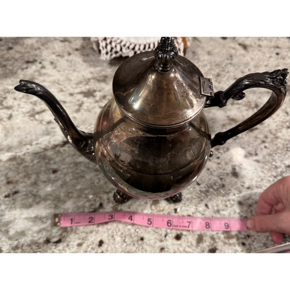 Vintage Ornate Silver Plated Footed Teapot Hinged Lid Victorian Style Tarnished - Picture 11 of 12